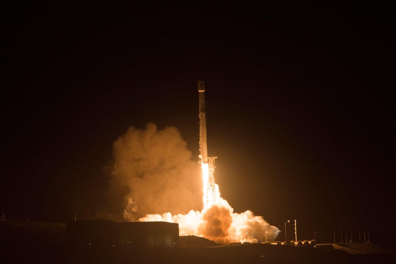 The SpaceX Falcon 9 rocket during a previous launch in California.